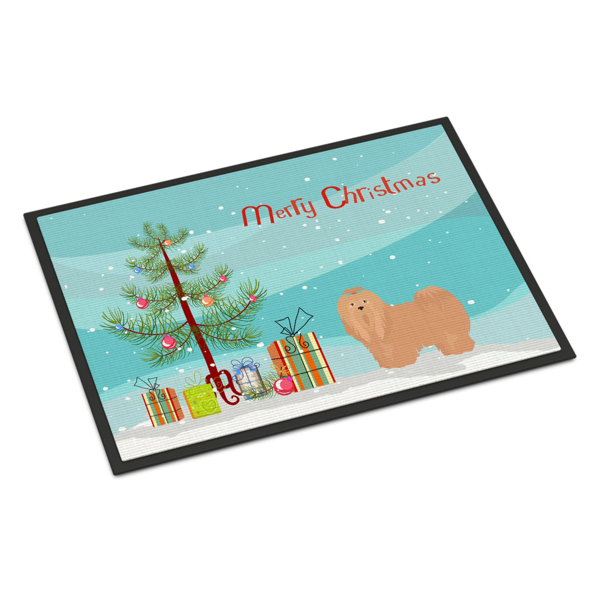Tan Lhasa Apso Christmas Tree Indoor Or Outdoor Mat 24X36