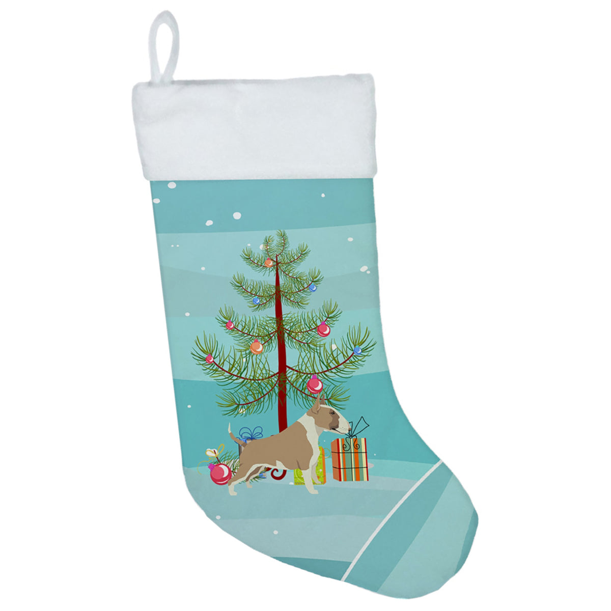 Fawn And White Bull Terrier Christmas Tree Christmas Stocking