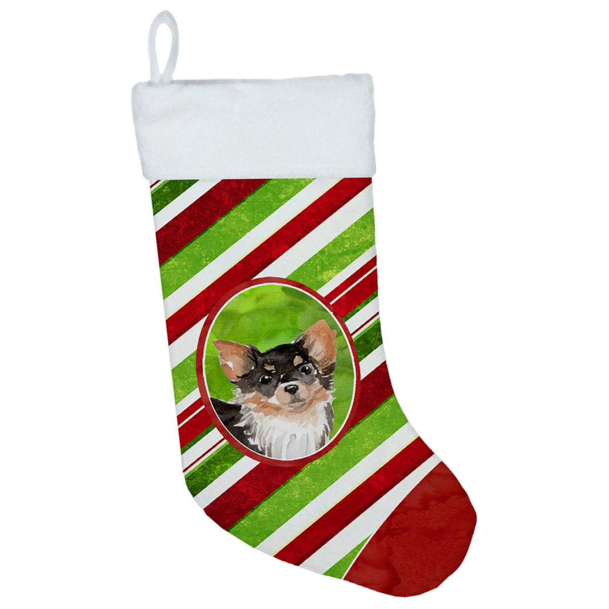 Christmas Snowflakes Long Haired Chihuahua Christmas Stocking