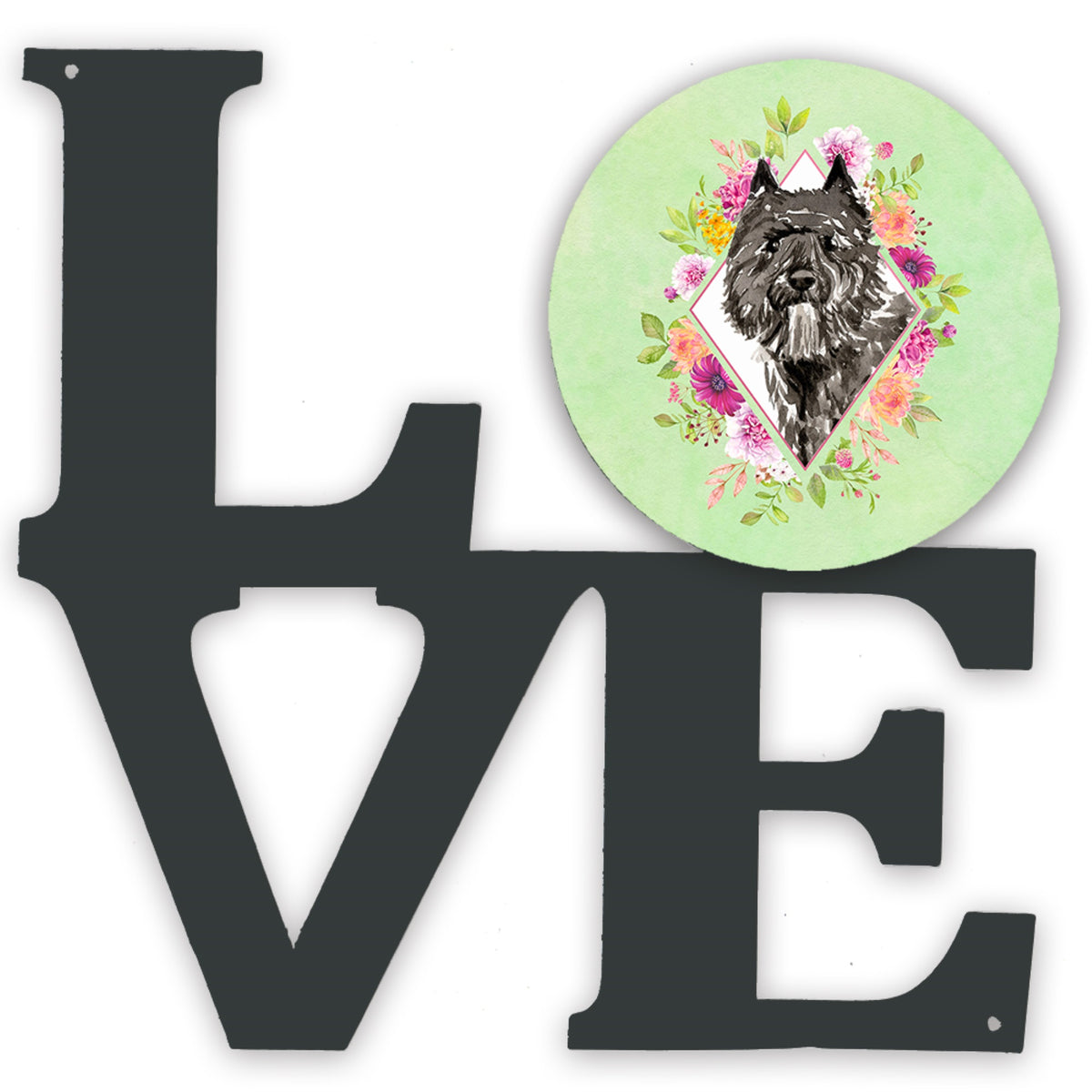 Bouvier Des Flandres Green Flowers Metal Wall Artwork Love