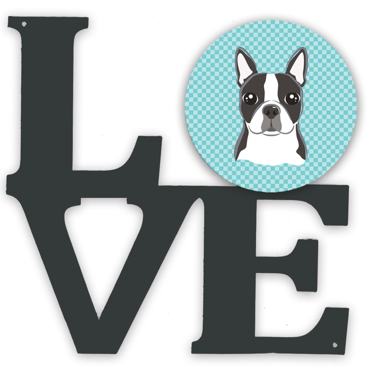 Checkerboard Blue Boston Terrier Metal Wall Artwork Love