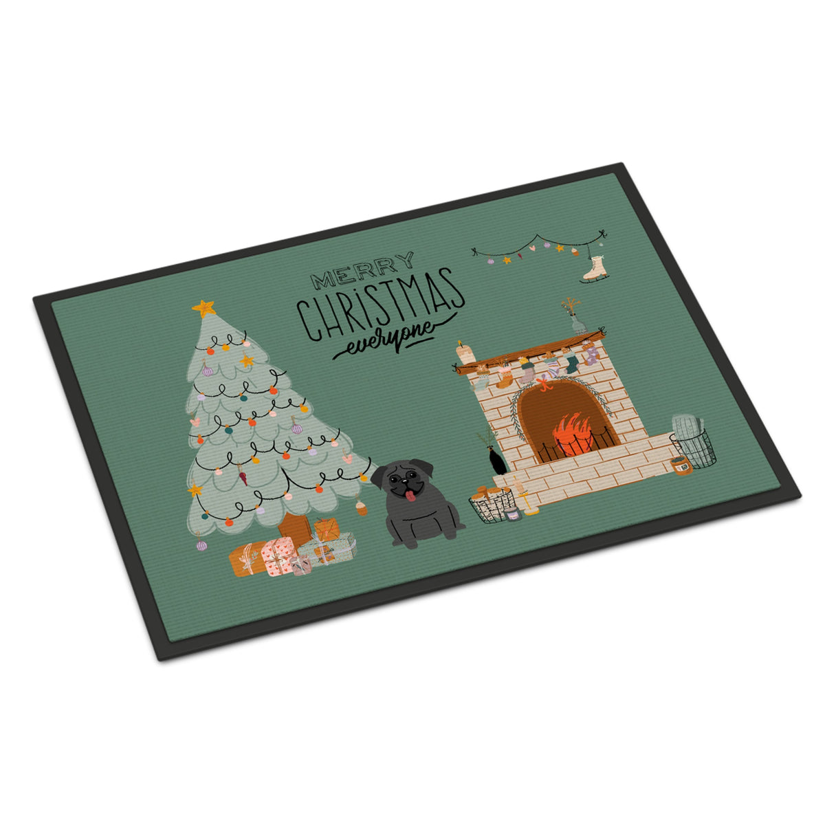 Black Pug Christmas Everyone Indoor Or Outdoor Mat 24X36