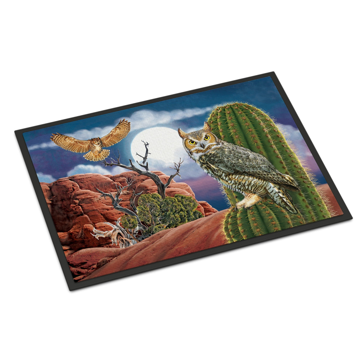 Great Horned Owl In The Desert Indoor Or Outdoor Mat 18X27
