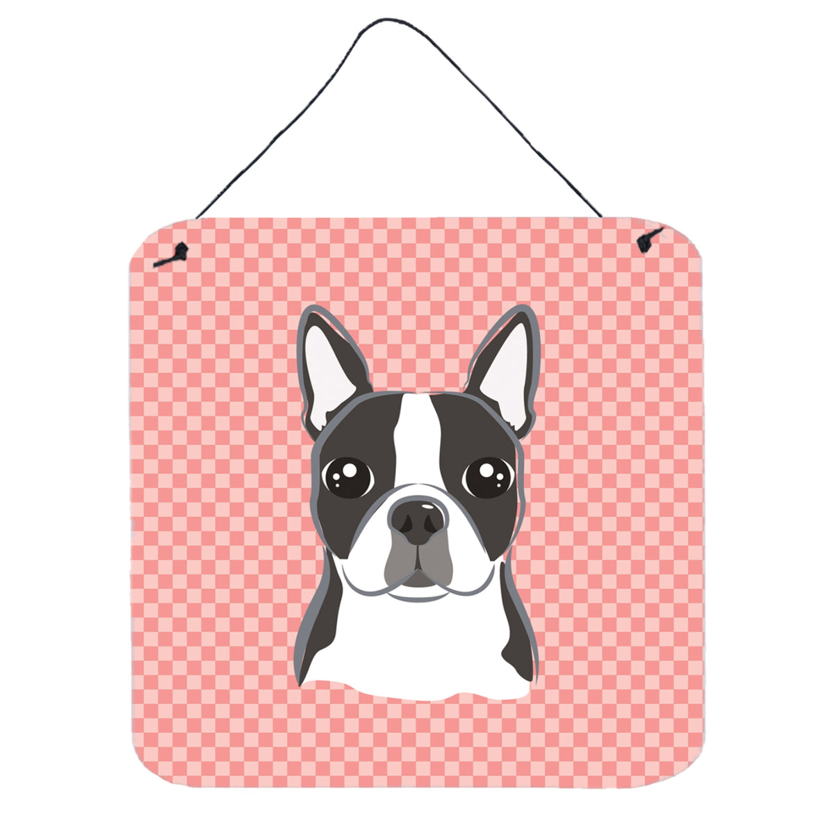 Checkerboard Pink Boston Terrier Wall Or Door Hanging Prints