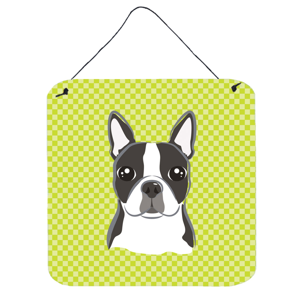 Checkerboard Lime Green Boston Terrier Wall Or Door Hanging Prints