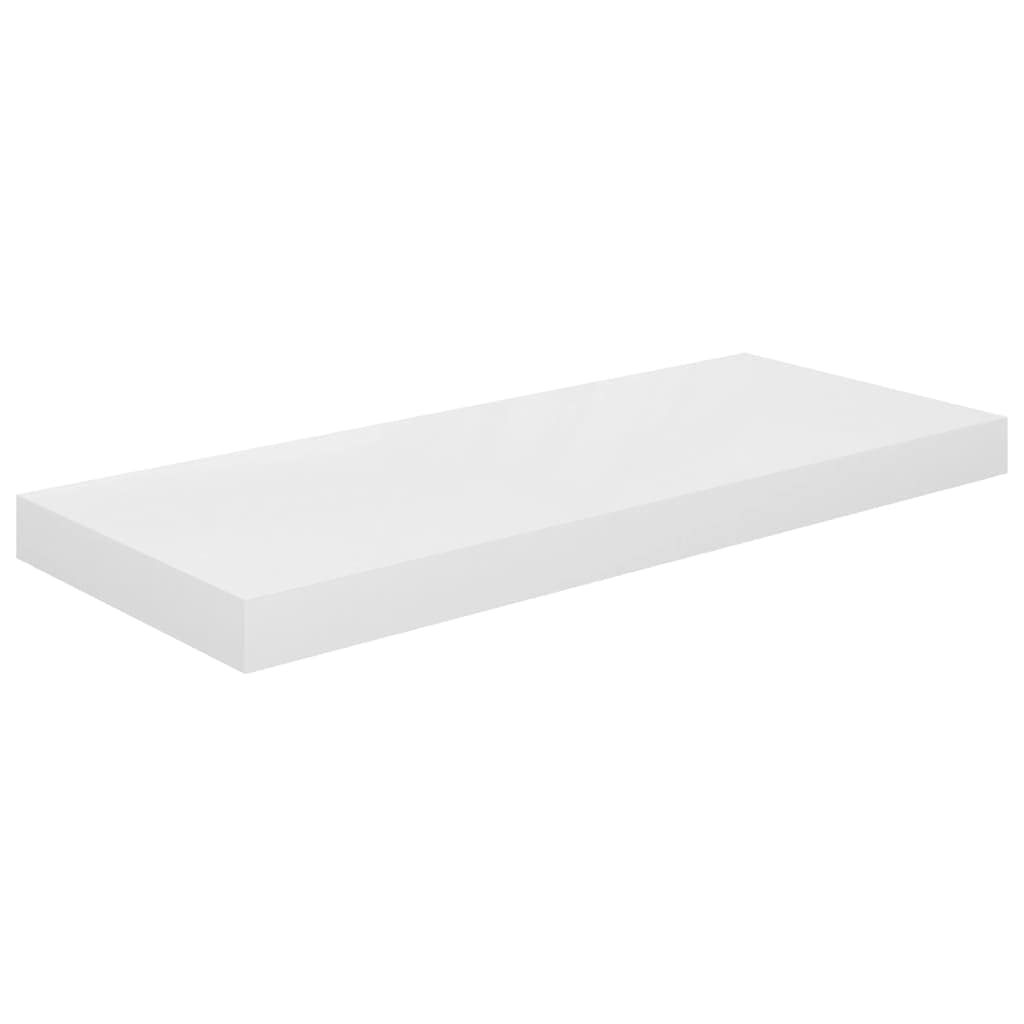 vidaXL High Gloss White Floating Wall Shelf, Made of Durable MDF and Metal, Invisible Mounting System, Ideal for Displaying Book