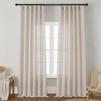Dukiyo Semi Sheer Linen Curtains 98 Inches Long Tan Beige Farmhouse Curtains For Living Room Bedroom 98 Inch Long Curtain Drapes