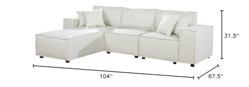 Lilola Home Harvey Sofa with Reversible Chaise in Beige Linen