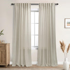Mrs.Naturall Beige Curtains 90 Inches Long 2 Panels Set,Back Tab Drop Cloth Tan Semi Sheer Linen Privacy Curtains That Let Light