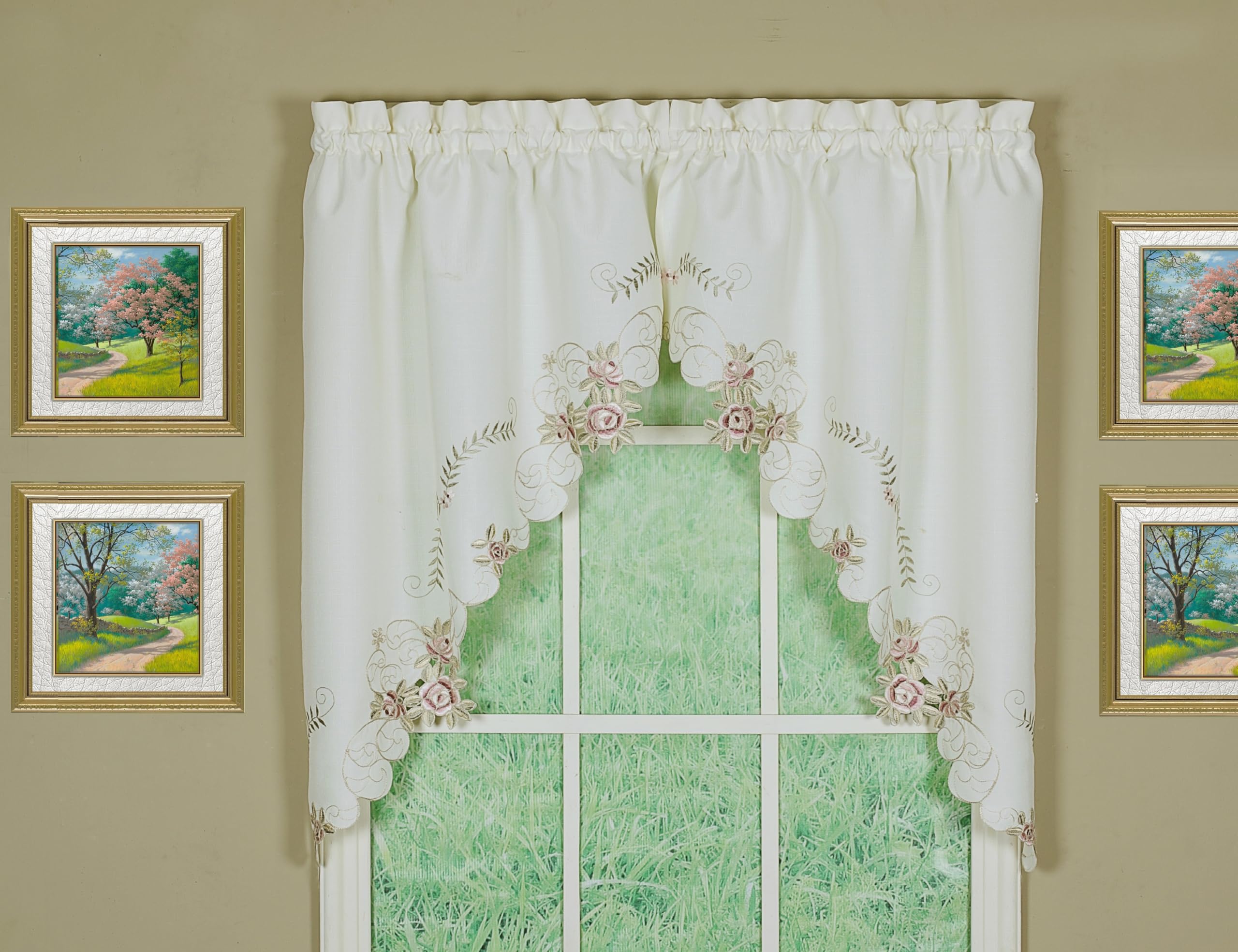 Today'S Curtain Verona Reverse Embroidery Swag, 38', Ecru/Rose