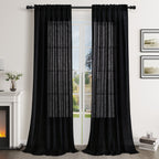 Guken Black Linen Curtains 120 Inch Length For Living Room Bedroom 2 Panels Set Rod Pocket Light Filtering Semi Sheer Window Cur
