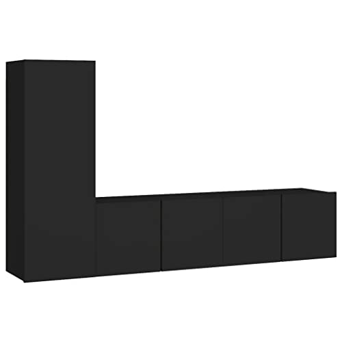 vidaXL TV Cabinet Set 3 Piece Home Living Room Furniture TV Stand HiFi Stereo Cabinet Media Unit Entertainment Center Black Engineered Wood