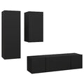 vidaXL TV Cabinet Set 4 Piece Home Living Room Furniture TV Stand HiFi Stereo Cabinet Media Unit Entertainment Center Black Engineered Wood