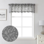 Lecloud Leia Charcoal Grey Curtains Sheer Valances For Windows 14 Inch Length 2 Pieces, Airy Jacquard Leaf Voile Curtain For Liv