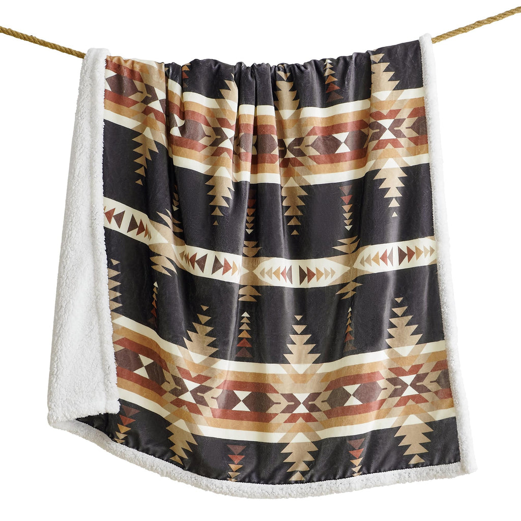 Indigo Hill By Hiend Accents Yosemite Aztec Sherpa Throw Blanket, Tribal Navajo Print Western Blanket For Camping Outdoor, South
