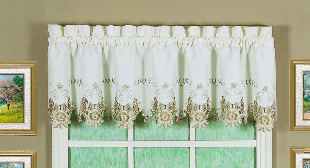 Today'S Curtain Verona Reverse Embroidery Valance, 14', Ecru/Antique
