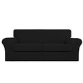 Easy-Going 3 Pieces Stretch Oversized Loveseat Couch Cover For 2 Cushion Couch Sofa Cover For Dogs Washable Sofa Slipcover Elastic Furniture Protector For Pets (Black, Oversized Loveseat)