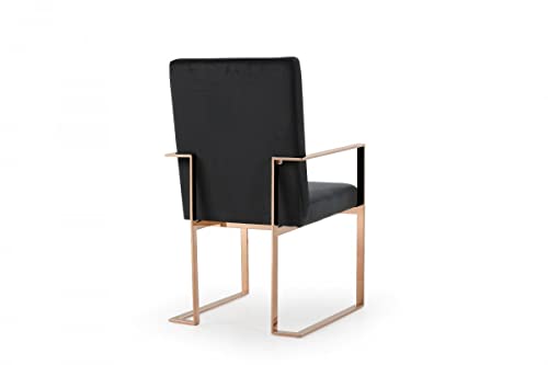HomeRoots Velvet, Stainless Steel, Solid Wood Black Rosegold Velvet Dining Chair