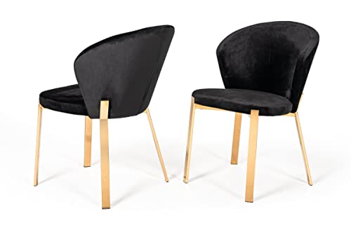 Set Of Two Black Velvet Rosegold Dining Chairs