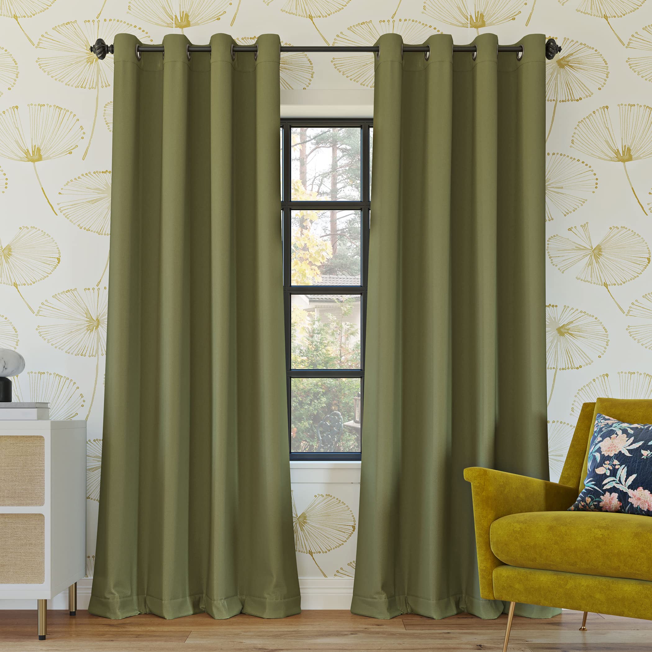 Sun Zero Nordic 2-Pack Theater Grade Noise Reducing Extreme 100% Blackout Grommet Curtain Panel Pair, 52' X 84, Sage Green