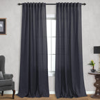 Dark Grey Linen Curtains 108 Inch Length For Living Room Sliding Glass Door Patio Large Tall Window ,Extra Long Rod Pocket/Back