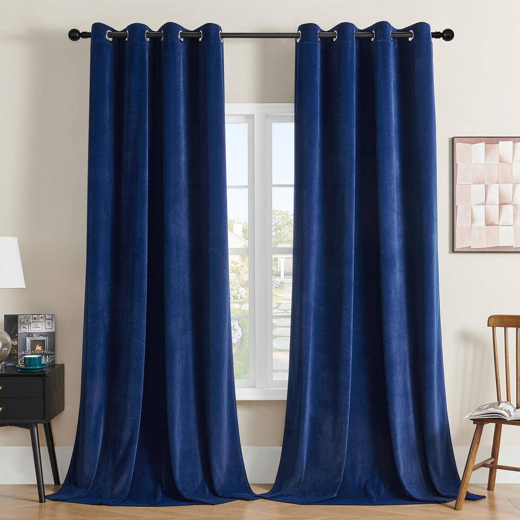 Joydeco Royal Blue Velvet Curtains 108 Inches Long, Luxury Grommet Blackout Curtain 2 Panels, Thermal Insulated Privacy Room Dar