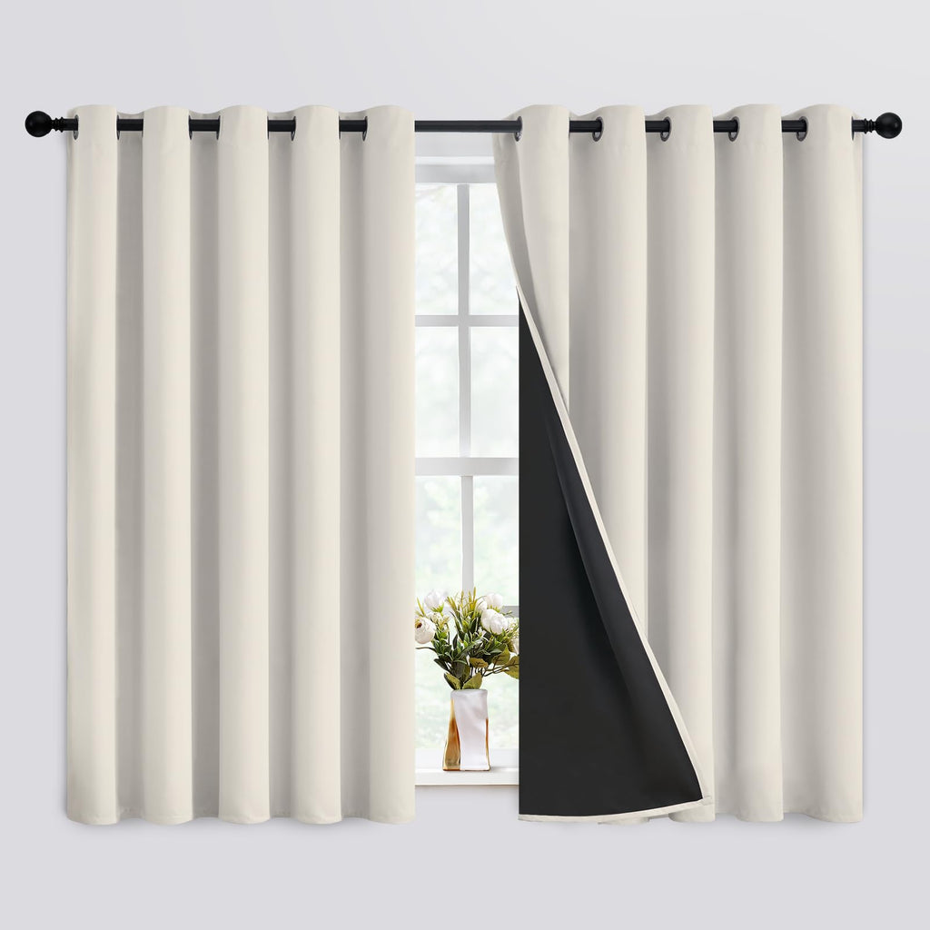 Simplehome 100% Blackout Curtains For Bedroom,Thermal Insulated Cream Grommet Window Drapes Room Darkening Curtains For Living R