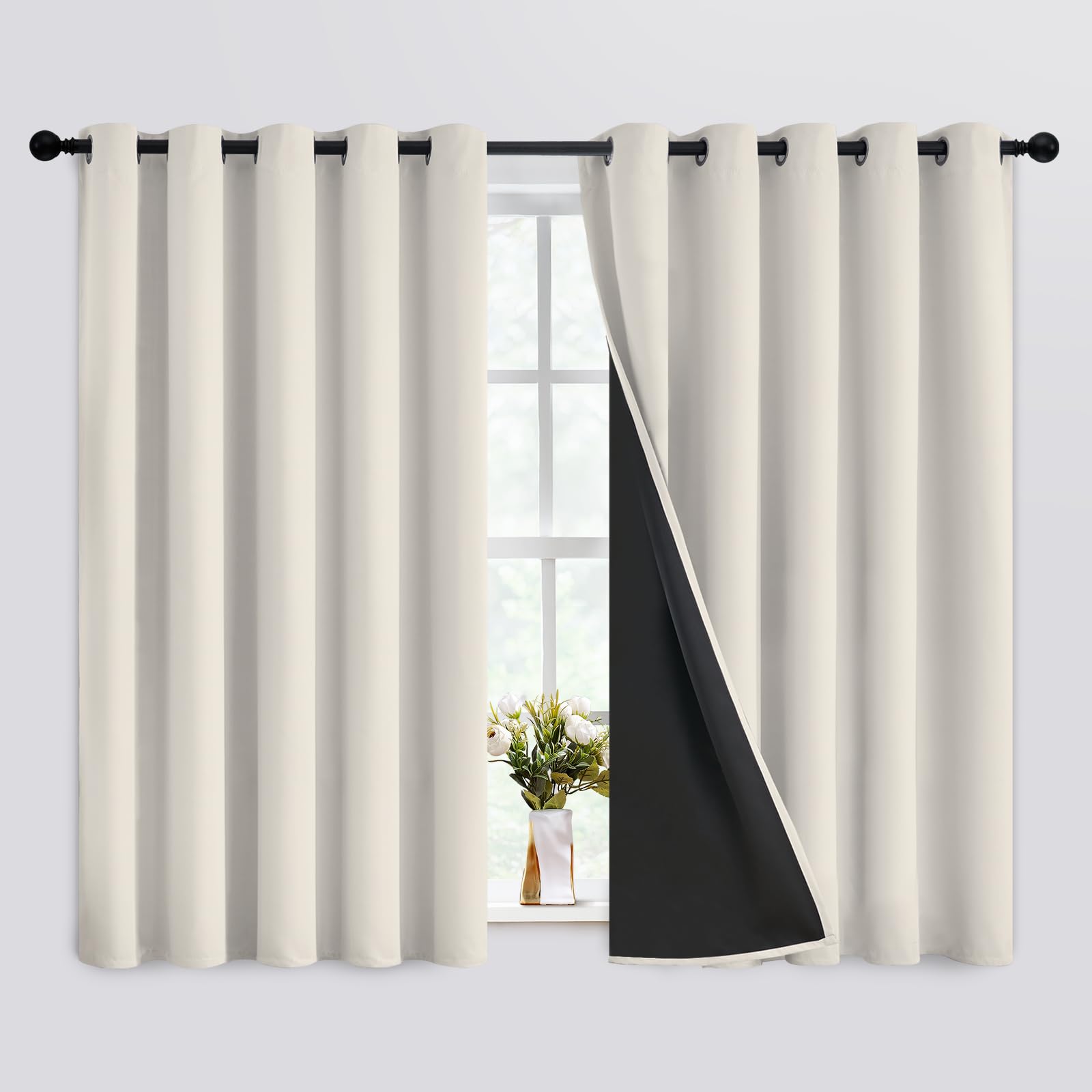 Simplehome 100% Blackout Curtains For Bedroom,Thermal Insulated Cream Grommet Window Drapes Room Darkening Curtains For Living R