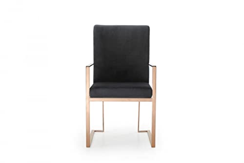 HomeRoots Velvet, Stainless Steel, Solid Wood Black Rosegold Velvet Dining Chair