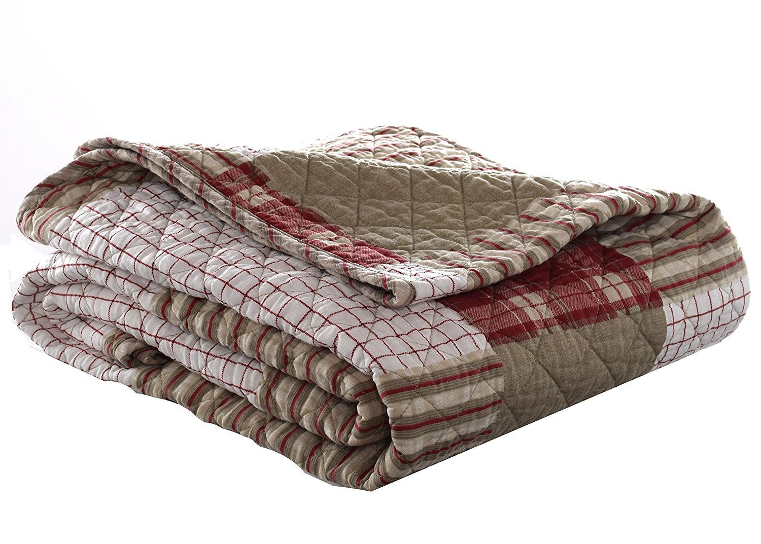 Eddie Bauer Reversible Throw Blanket, Cotton Quilted, 50" x 60", Camano Island Red, Model 206705