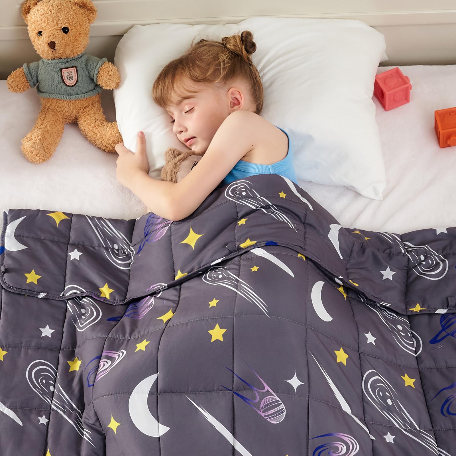 Yescool Weighted Blanket 10 Pounds Cooling Weighted Blanket, Star Galaxy Moon Heavy Blanket For Sleeping, Washable Weighted Thro
