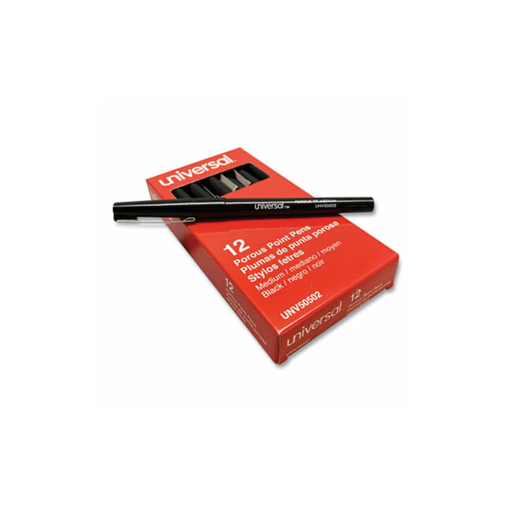 Universal Porous Point Pen, Stick, Medium 0.7 Mm, Black Ink, Black Barrel, Dozen