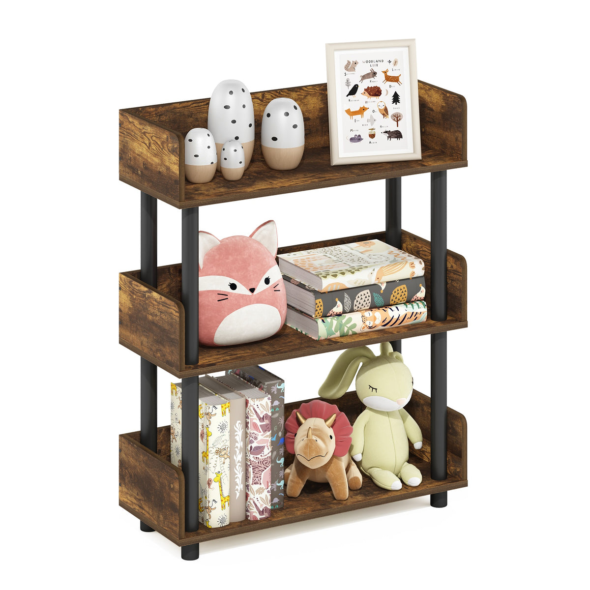 Furinno Turn-N-Tube 3-Tier Toolless Display Rack, Amber Pine/Black