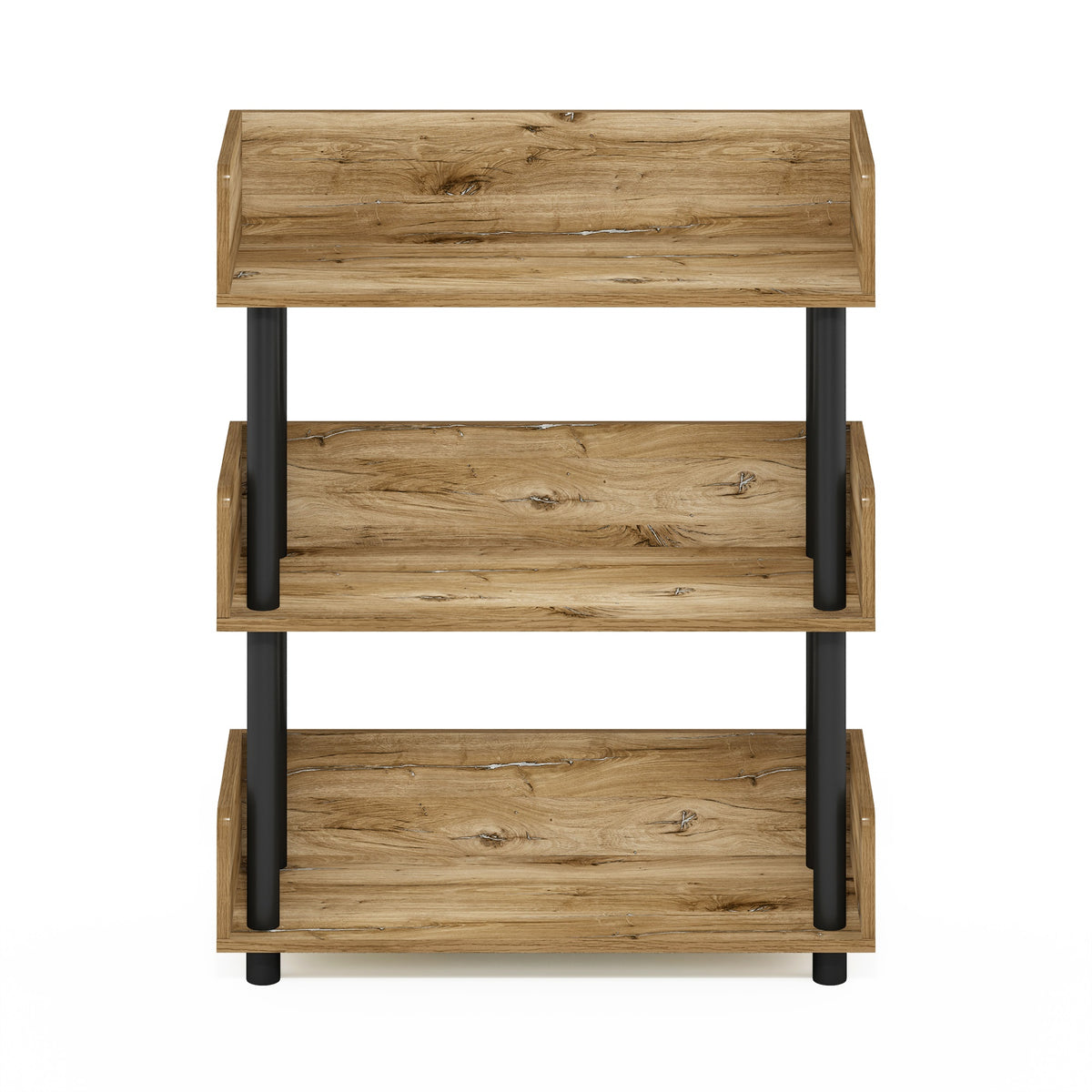 Furinno Turn-N-Tube 3-Tier Toolless Display Rack, Flagstaff Oak/Black