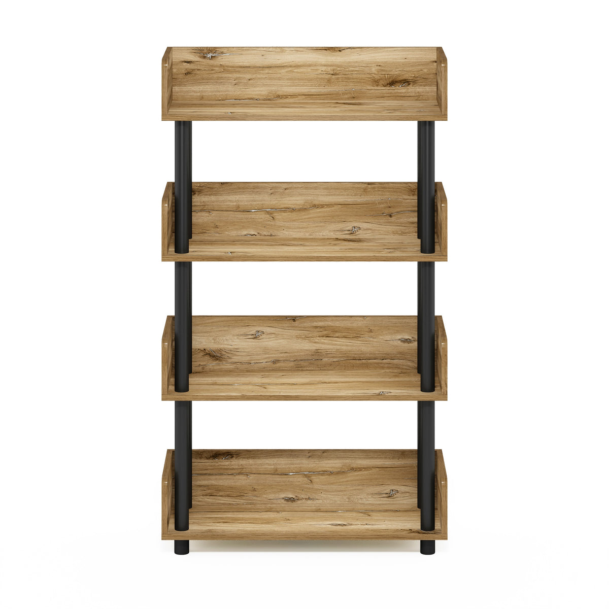 Furinno Turn-N-Tube 4-Tier Toolless Display Rack, Flagstaff Oak/Black