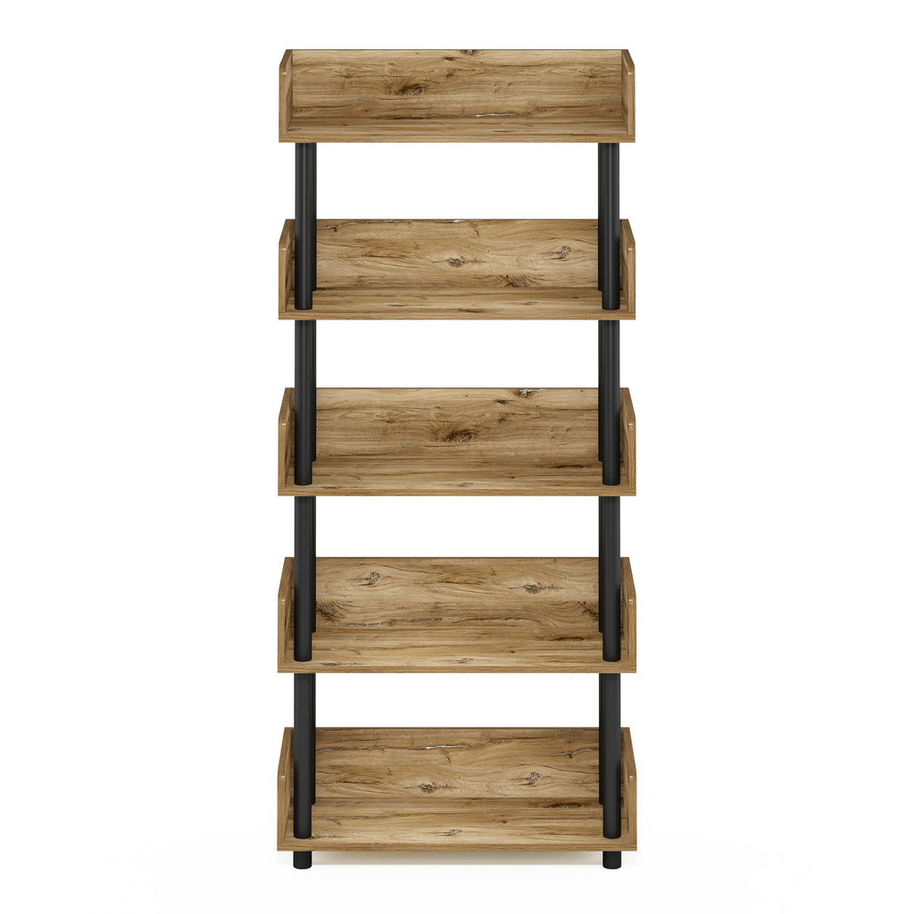 Furinno Turn-N-Tube 5-Tier Toolless Display Rack, Flagstaff Oak/Black