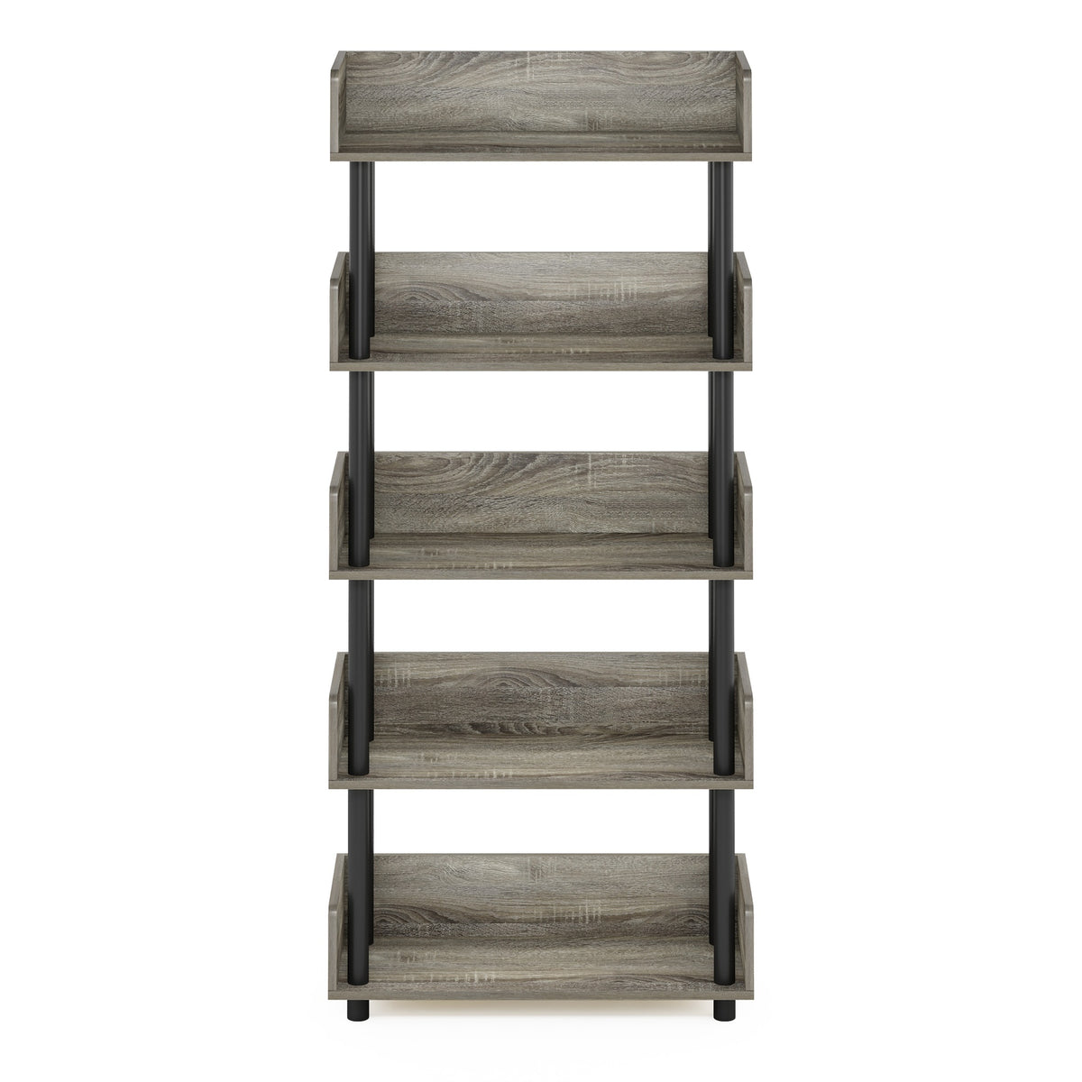Furinno Turn-N-Tube 5-Tier Toolless Display Rack, French Oak/Black