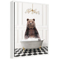 Sylvie Bear in Gray Bathtub on Checker Floor Framed Canvas by Amy Peterson