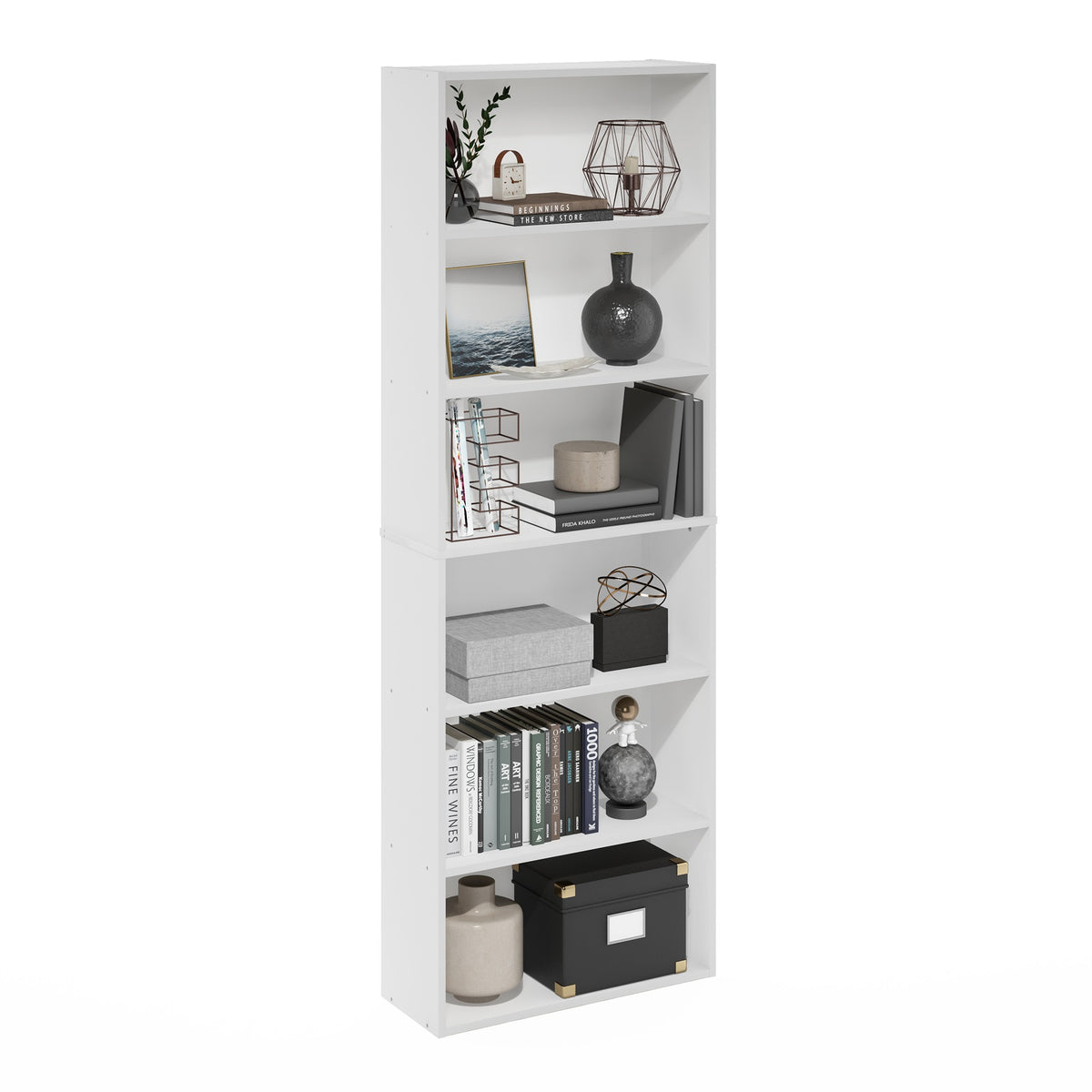 Furinno Jaya Simply Home Free Standing 6-Tier Open Storage Bookcase, White