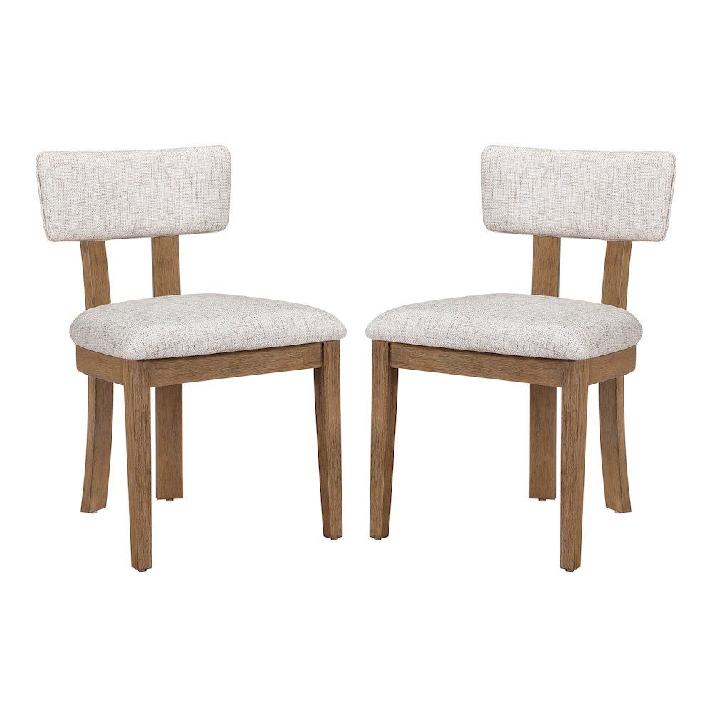 Hanson Dining Chair with Linen Fabric and Medium Oak Wood, 2-Pack