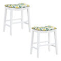 Saddle Stool 24 in lemons Fabric With White Wood Finish 2-Pack
