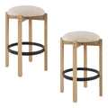 Melissa 26 Counter Stools 2-Pack With Cream Fabric Seat and Natural Finish Wood