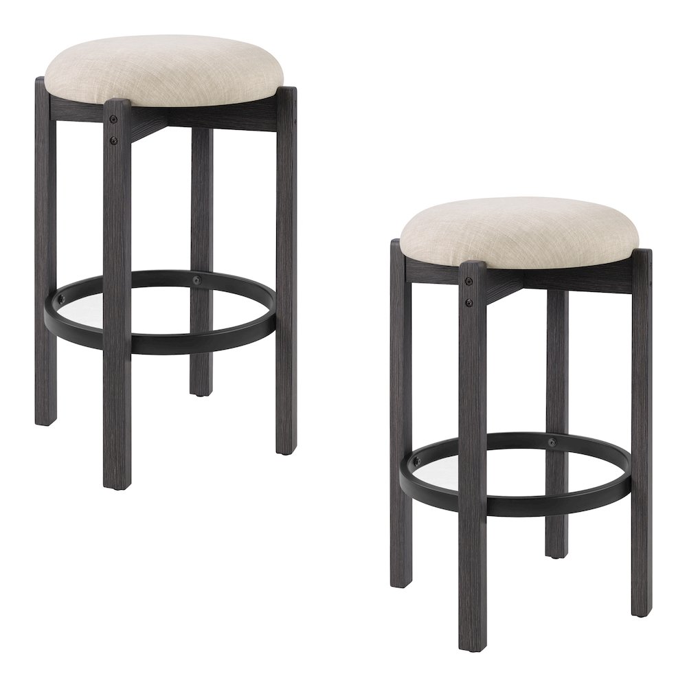 Melissa 26 Counter Stools 2-Pack With Cream Fabric Seat and Black Finish Wood