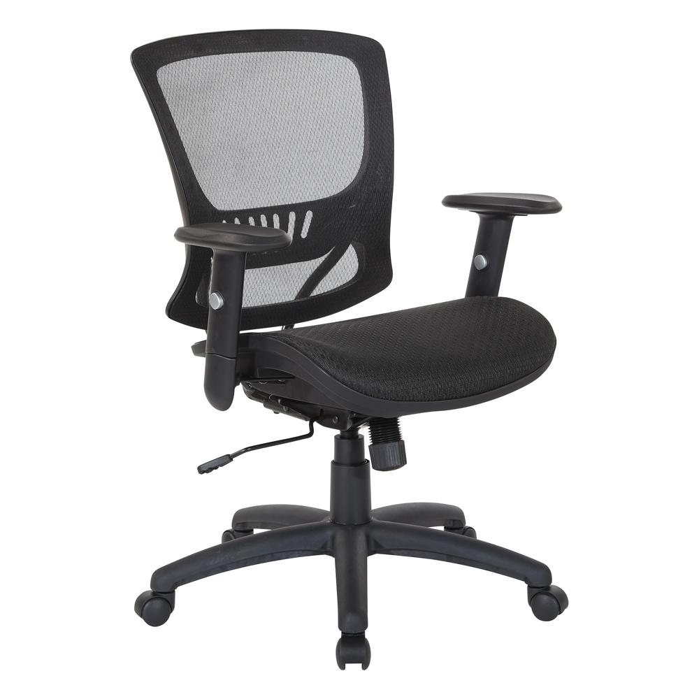Mesh Screen Seat and Back Managers Chair with Height Adjustable Arms and Nylon Base, EM98910-3