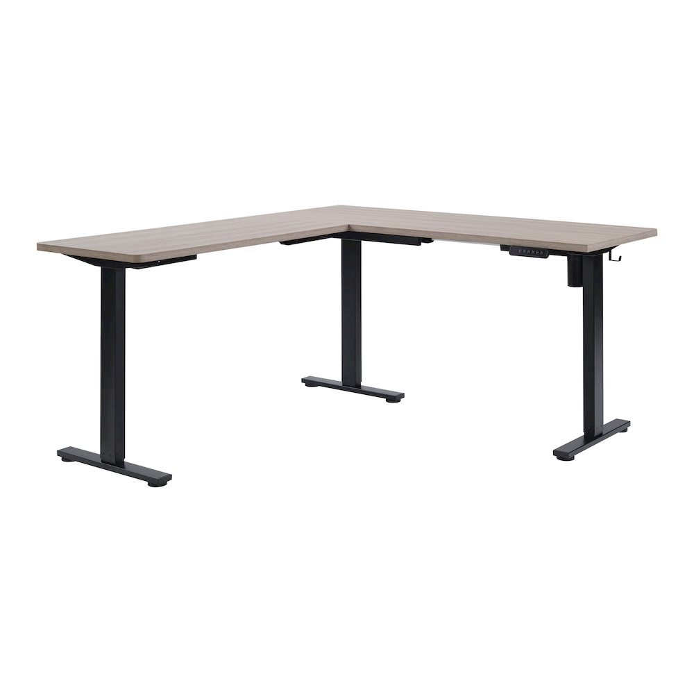 Primo 60 Sit/Stand L-Shape Electric Desk with Light Grey Top and Black Base