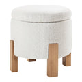 Annie Storage Ottoman in Ivory Sherpa Fabric with Natural Finish Legs