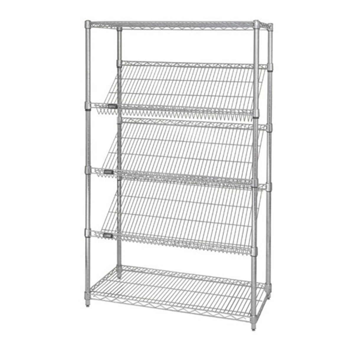 Quantum Storage Systems 2448Sl6C 5Tier Stationary Wire Shelving Unit With 3 Slanted Shelves, Chrome Finish, 400 Lb. Load Capaci