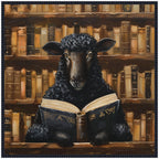 Sylvie Traditional Black Sheep Reading in Vintage Library Framed Canvas by The Creative Bunch Studio