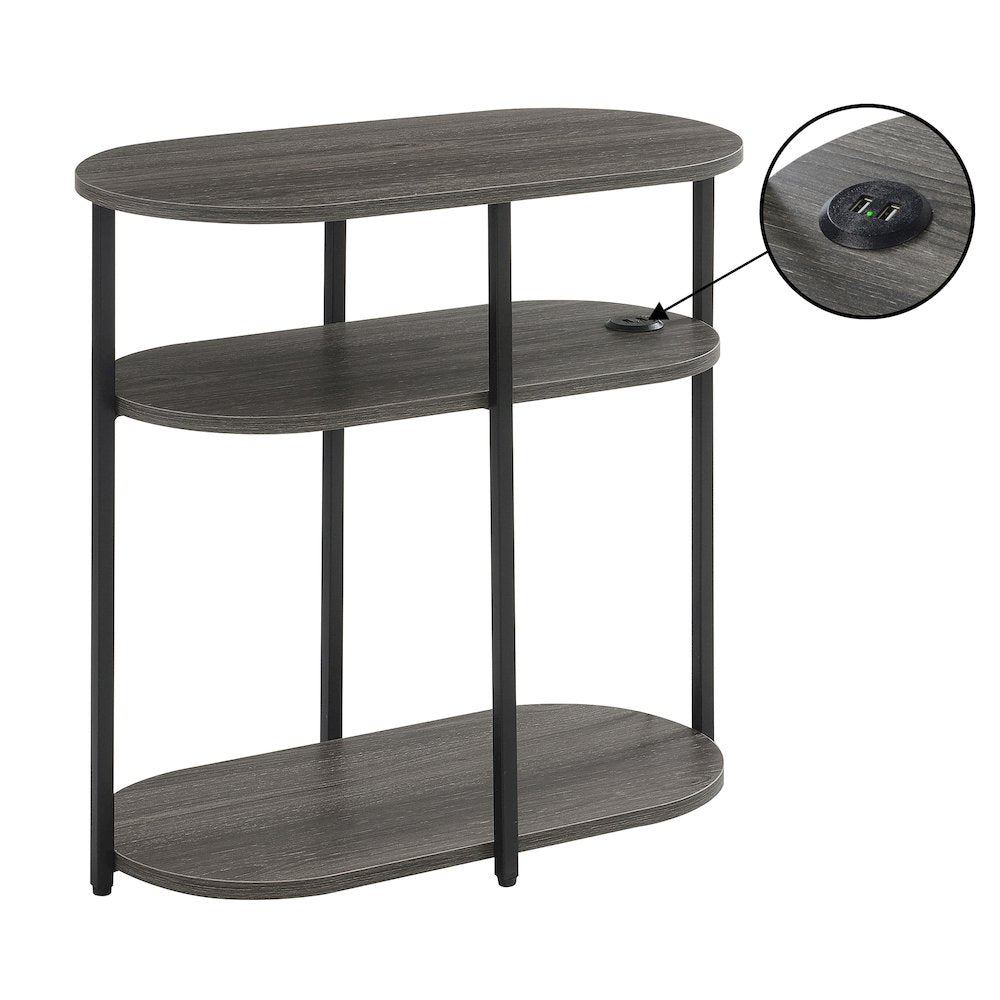 Designs2Go Simon 3 Tier Oval Chairside End Table with USB Ports