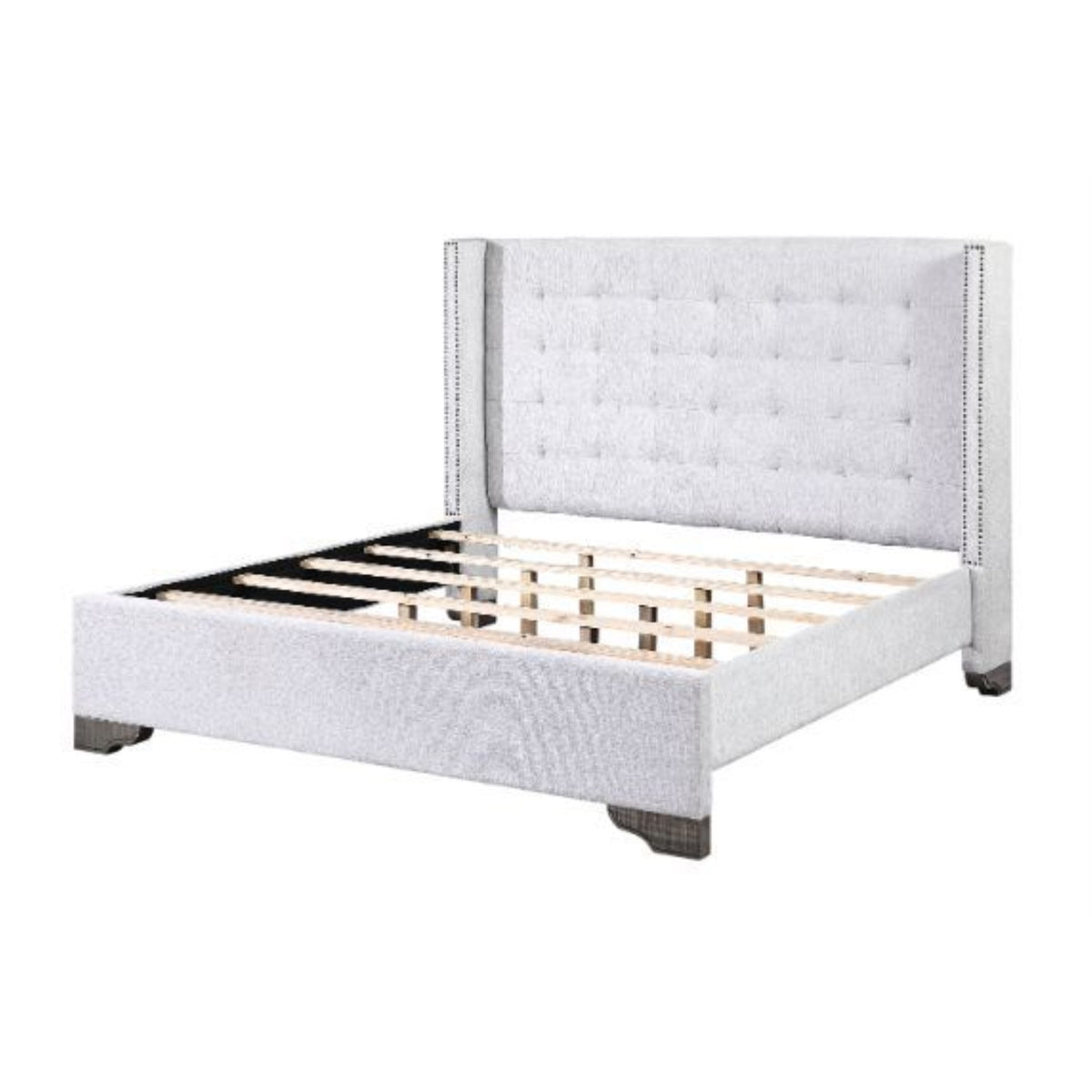 Acme Artesia Eastern King Bed Bed, Tan Fabric & Salvaged Natural Finish